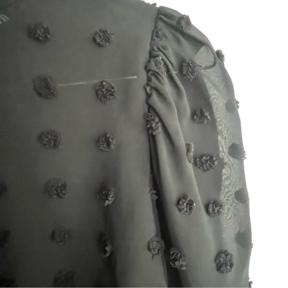ZARA Semi Sheer Pompom Polka Dot Long Sleeve Puff Shoulder Blouse Black Size XS - Picture 3 of 8